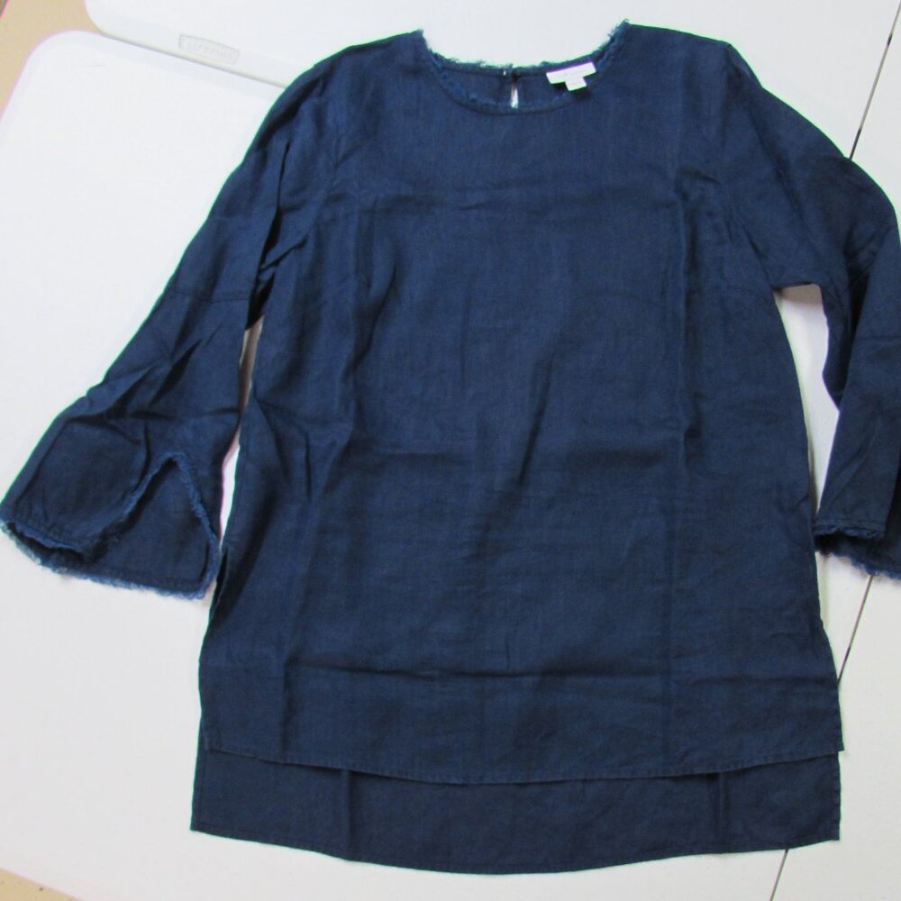 J Jill Love Linen Navy Blue Fringed Tunic Top Small